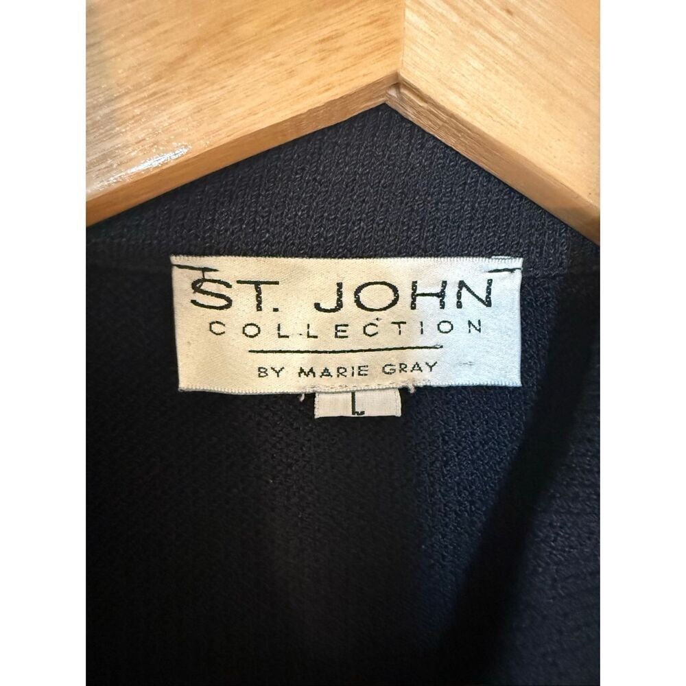 St. John Size L Santana Knit Longline Blazer Jacket Black Old Money Quiet Luxury - Picture 15 of 15